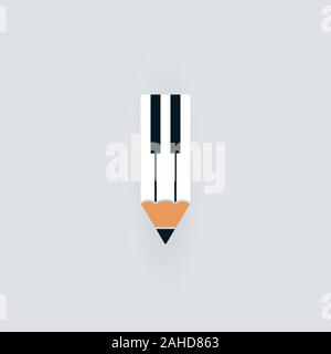 Piano keyboard symbols with pencil. Abstract music and education logo design. Stock Vector