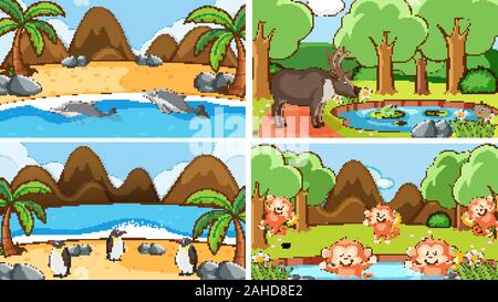 Background scenes of animals in the wild illustration Stock Vector