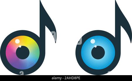 Music note symbols with eyeballs. Music and vision vector icons. Stock Vector