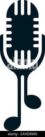 Microphone icon with music notes. Abstract sound recording musical logo template. Stock Vector