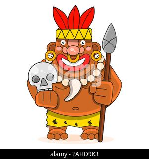Chief Of An Indian Tribe Isolated On White Background Suitable For Greeting Card, Poster Or T-shirt Printing. Stock Vector