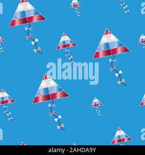 seamless tileable pattern with colorful kites vector on blue background Stock Vector