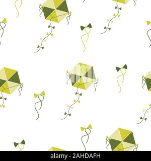 seamless pattern with kites in green and yellow colors vector Stock Vector
