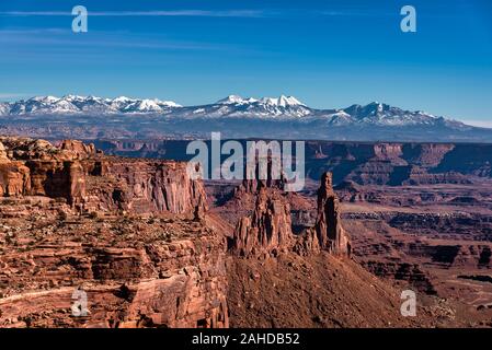 Grand view of Marlboro Point overlook in Canyonlands National Park and La Sal Mountain on the background Stock Photo