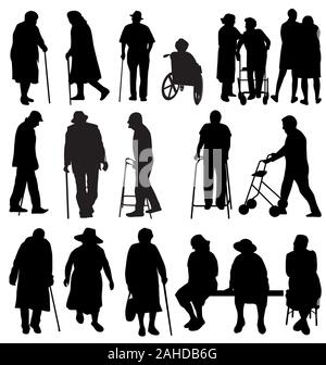 large silhouettes set of old people Stock Vector