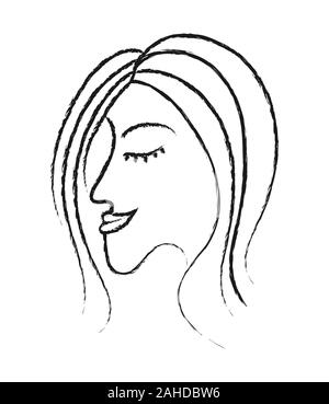 beautiful profile of a woman's face with closed eyes. The Style Of Doodle. Isolated on a white background. The concept of feminism or women's day. Bla Stock Vector