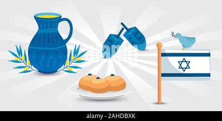 dreidel game with flag israel and icons Stock Vector