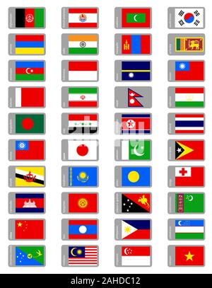 large vector flags set of asian countries Stock Vector