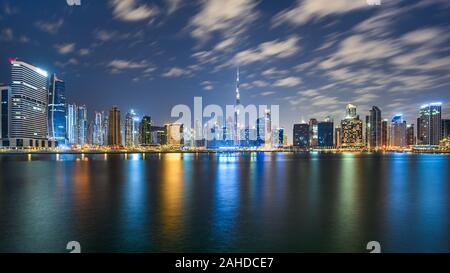 Night skyline of Dubai, UAE with Burj Khalifa