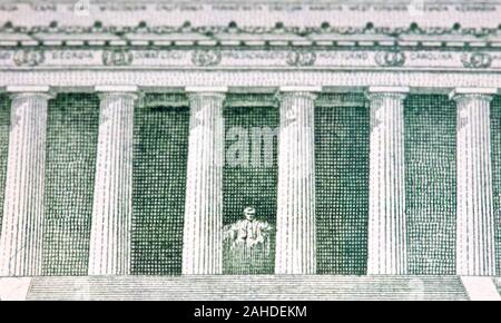 Lincoln Memorial on five dollar bill Stock Photo