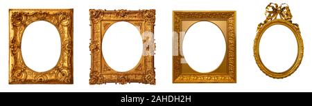 Set of Vintage gold frames isolated on white background Stock Photo