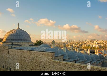 The view from the 16th century Suleymaniye mosque, the largest Ottoman mosque in Istanbul, Turkey, looking towards the Bosphorus and Beyoglu Stock Photo