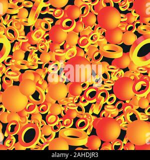 Abstract Golden Rings Balls Cones Seamless Pattern Stock Vector