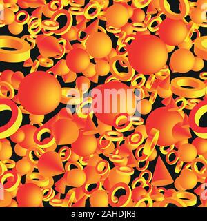 Abstract Golden Rings Balls Cones Seamless Pattern Stock Vector