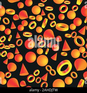 Abstract Golden Rings Balls Cones Seamless Pattern Stock Vector