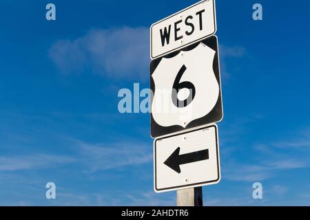 Route 6 road sign in rural Illinois.  Bureau County, Illinois, USA Stock Photo