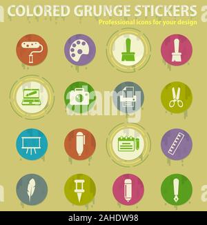 Graphic editor tools colored grunge icons Stock Vector