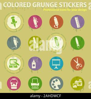Graphic editor tools colored grunge icons Stock Vector
