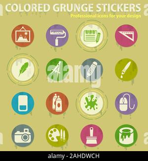 Graphic editor tools colored grunge icons Stock Vector