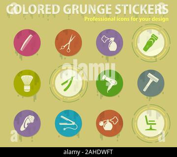 barbershop tools colored grunge icons Stock Vector