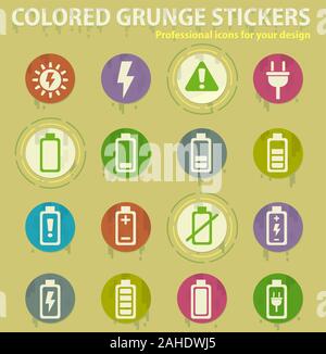 Battery charge colored grunge icons Stock Vector