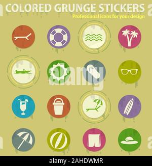 beach colored grunge icons Stock Vector
