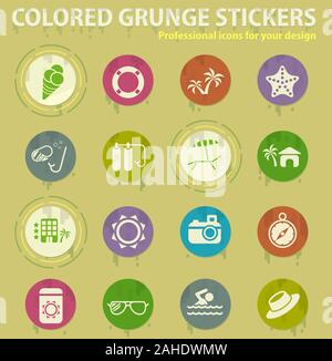 beach colored grunge icons Stock Vector