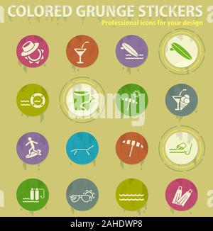 beach colored grunge icons Stock Vector