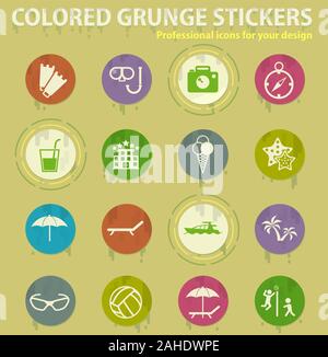 beach colored grunge icons Stock Vector