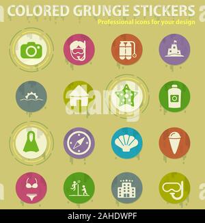 beach colored grunge icons Stock Vector