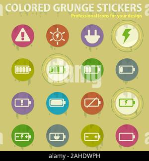 Battery charge colored grunge icons Stock Vector