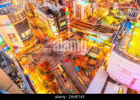 TOKYO, JAPAN - NOVEMBER 16, 2014: View of the Shibuya area. Shibuya is one of Tokyo's major nightlife and fashion centers. Stock Photo