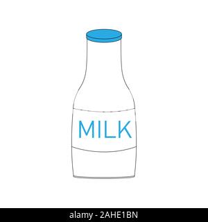 Bottle with a blue cap and the inscription milk. Stock Vector
