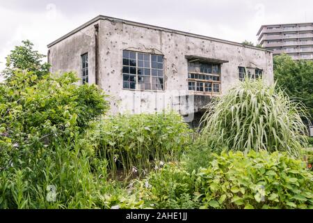 Building Survived War with Bullet Holes Stock Photo