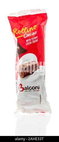 Winneconne, WI - 16 November 2019: A  package of Rollino balconi  candy on an isolated background Stock Photo