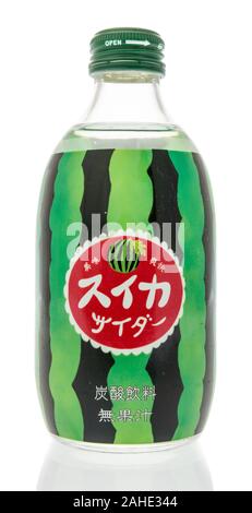 Winneconne, WI - 16 November 2019: A  bottle of Suika soda tomomasu on an isolated background Stock Photo