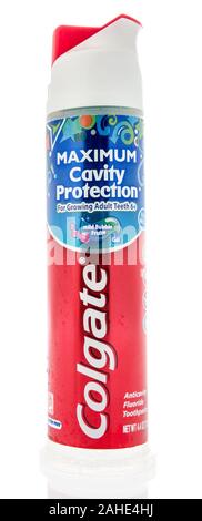 Winneconne, WI - 29 September 2019 : A package of Colgate maximum cavity protection for growing adult teeth toothpaste on an isolated background Stock Photo