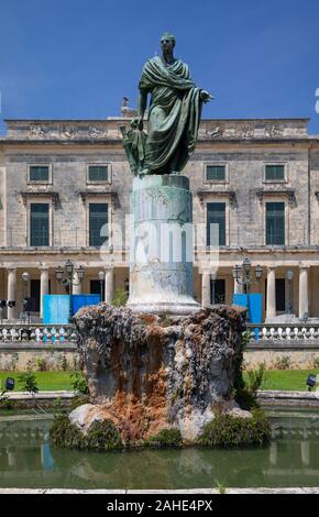 Statue of Frederick Adam which stands in front of The Palace of St. Michael and St. George which houses the Museum of Asian Art, Corfu, Greece Stock Photo