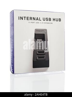 Winneconne, WI - 21 December 2019 : A package of NZXT internal usb hub on an isolated background Stock Photo