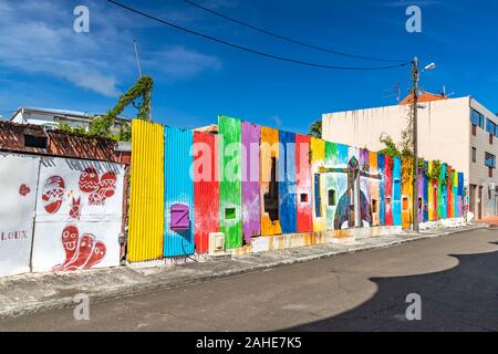 Bright painted wall in Vauclin, Martinique, France Stock Photo