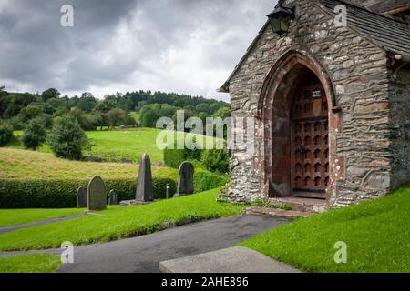 St Michael and All Angels Church and surrounding area, Hawkshead, Lake District, United Kingdom Stock Photo