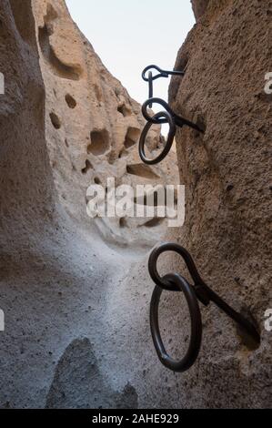 Steel rings used as an aid to climb the rocks on the Ring Loop Trail in the Mojave National Preserve, Mojave Desert, California, USA Stock Photo