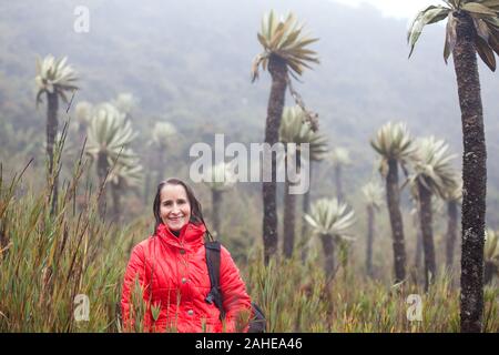 Woman exploring a typical paramo in the department of Cundinamarca in Colombia Stock Photo