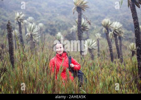 Woman exploring a typical paramo in the department of Cundinamarca in Colombia Stock Photo