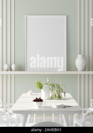 Poster mock up in modern dining room, Scandinavian style, 3d render Stock Photo