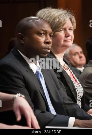 Karis Gutter (left), Acting Deputy Undersecretary, Farm and Foreign Agricultural Service and Susan Palmeri (right), Acting Assistant Secretary, Congressional Relations accompanied Agriculture Secretary Tom Vilsack to a hearing of the Senate Committee on Agriculture, Nutrition and Forestry, Thur., May 26, 2011. Stock Photo