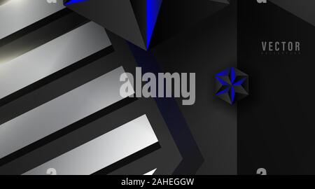 Abstract geometric vector background.shape hexagon, stripe, and triangle with color gradient ,blue , white, gray, and black . Stock Vector