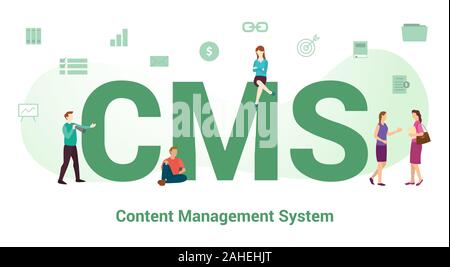 cms content management system concept with big word or text and team people with modern flat style - vector illustration Stock Photo