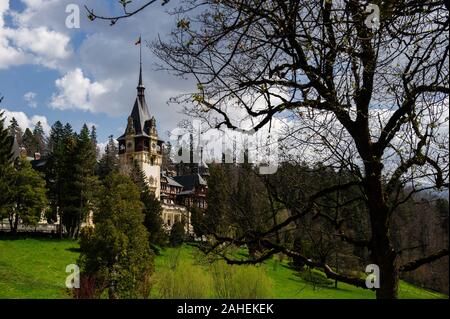 Peles Castle, in Sinaia, Romania, is a popular tourist destination. Stock Photo