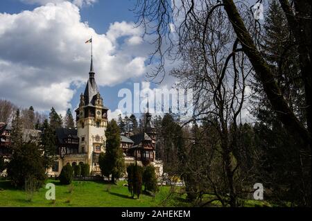 Peles Castle, in Sinaia, Romania, is a popular tourist destination. Stock Photo